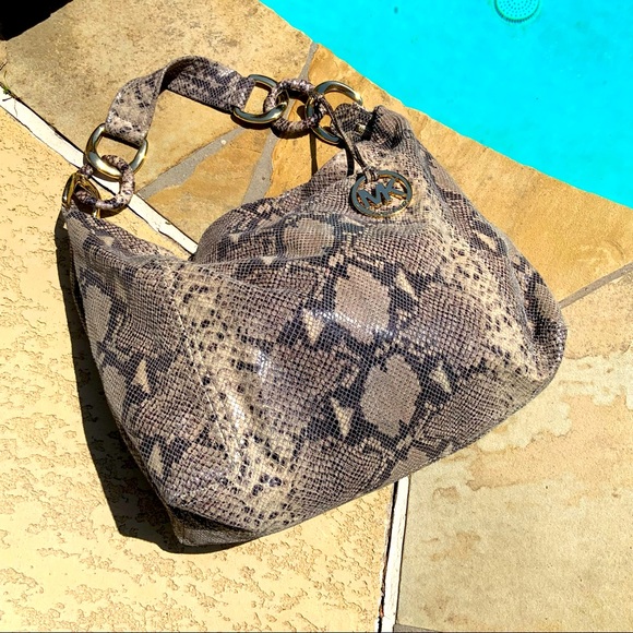 XL Michael Kors python snake skin leather chain-link shoulder bag stunning!!! - Picture 2 of 12